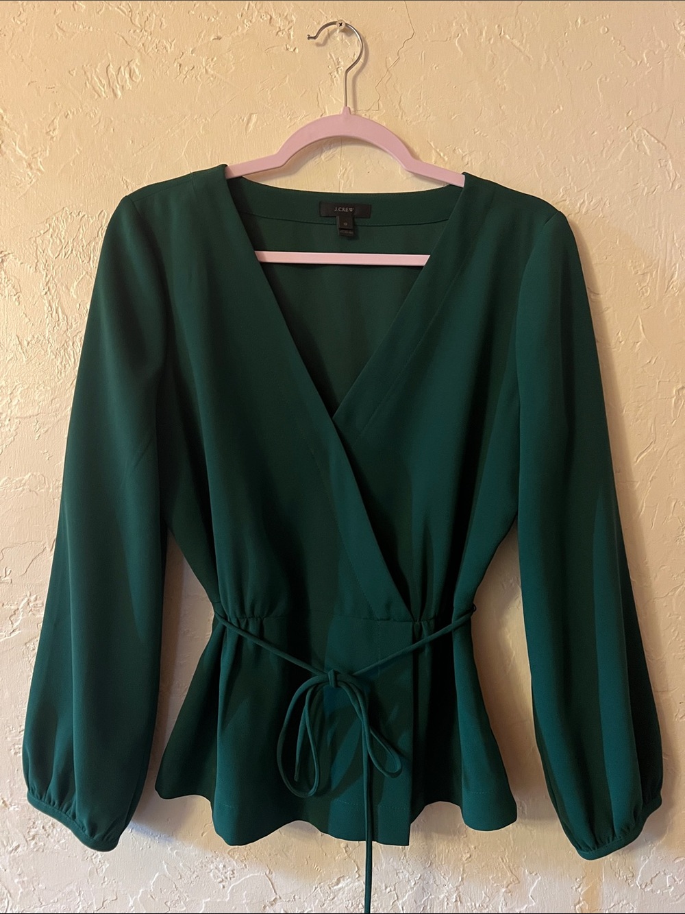 J. Crew Deep Green Wrap Peplum Blouse